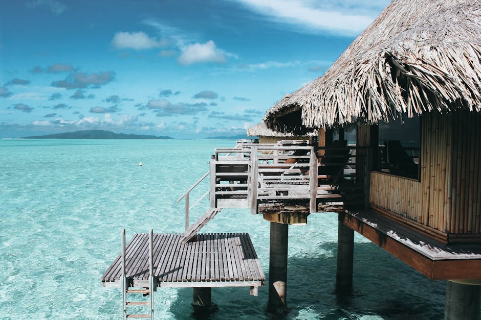 Scenic overwater bungalow in Vaitāpē, French Polynesia. Perfect tropical escape